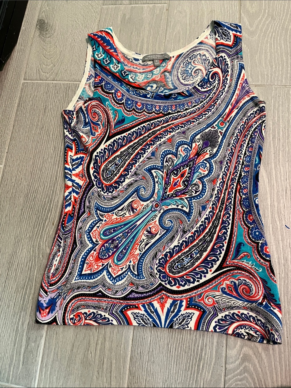 Neiman Marcus Paisley Tank Top in Blue, Teal & Coral